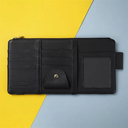 Car Sun Visor Zipper Pocket Storage Bag Microfiber Leather Cards Glasses Phone Holder Bag