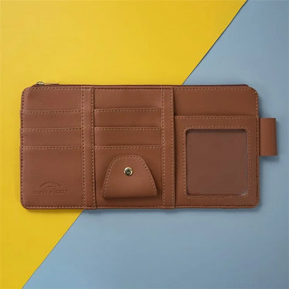 Car Sun Visor Zipper Pocket Storage Bag Microfiber Leather Cards Glasses Phone Holder Bag