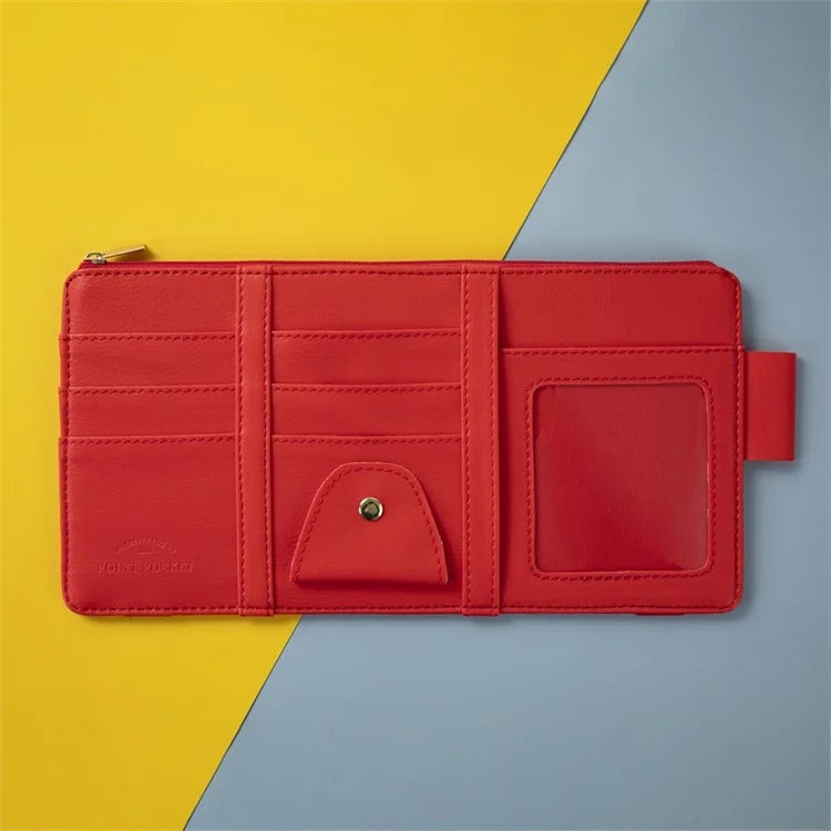 Car Sun Visor Zipper Pocket Storage Bag Microfiber Leather Cards Glasses Phone Holder Bag