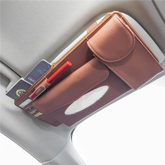 GOATHERD Car Sun Visor Tissue Box Storage Bag Microfiber Leather Cards Glasses Holder Bag