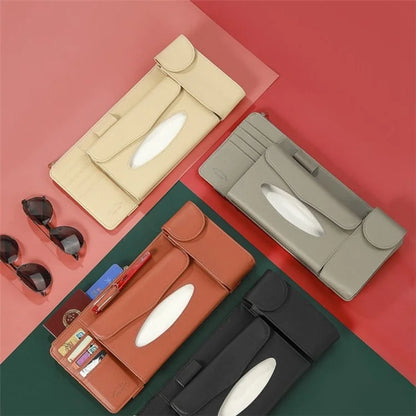 GOATHERD Car Sun Visor Tissue Box Storage Bag Microfiber Leather Cards Glasses Holder Bag