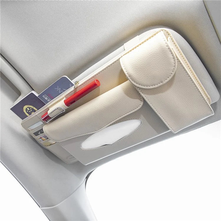 GOATHERD Car Sun Visor Tissue Box Storage Bag Microfiber Leather Cards Glasses Holder Bag