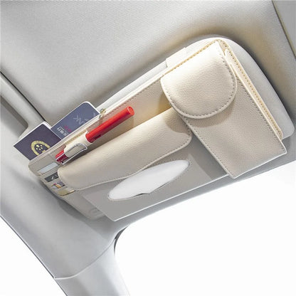 GOATHERD Car Sun Visor Tissue Box Storage Bag Microfiber Leather Cards Glasses Holder Bag