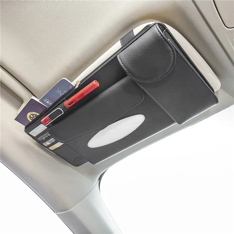 GOATHERD Car Sun Visor Tissue Box Storage Bag Microfiber Leather Cards Glasses Holder Bag