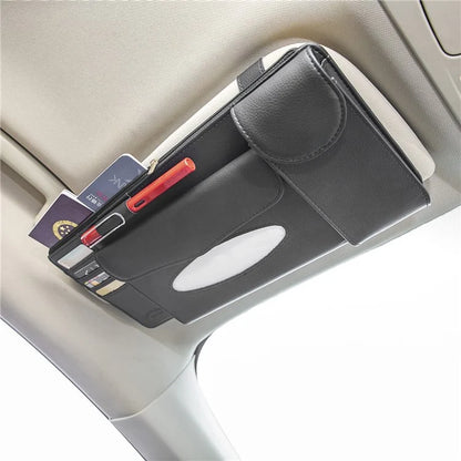 GOATHERD Car Sun Visor Tissue Box Storage Bag Microfiber Leather Cards Glasses Holder Bag