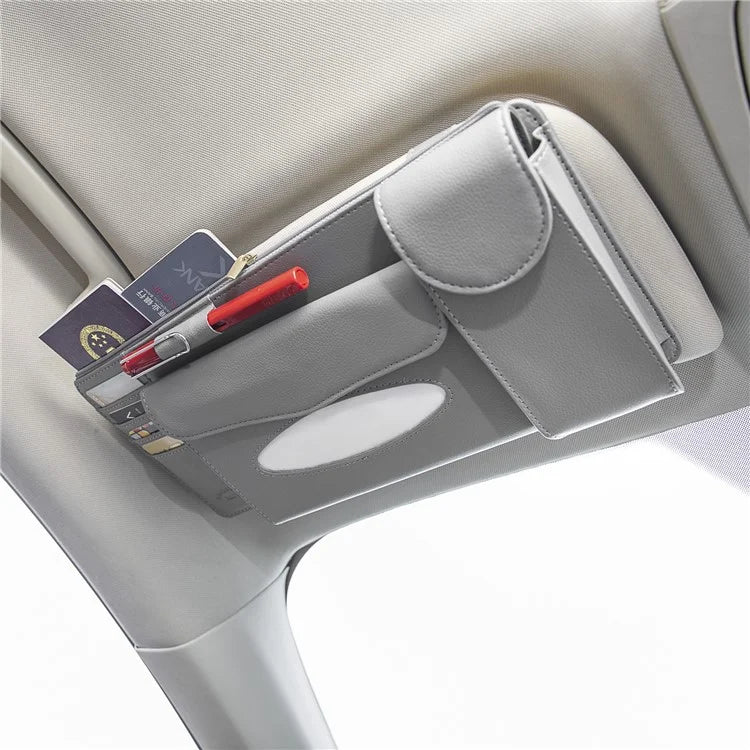 GOATHERD Car Sun Visor Tissue Box Storage Bag Microfiber Leather Cards Glasses Holder Bag