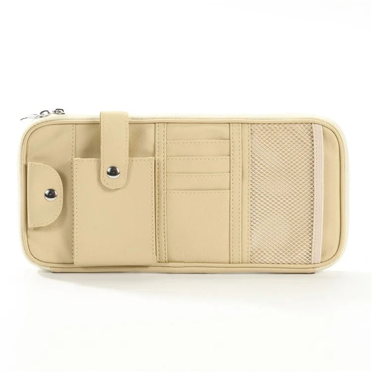Car Sunshade Storage Bag Multi-Pockets Sunglasses Cards Pen Organizer Microfiber Leather Pouch