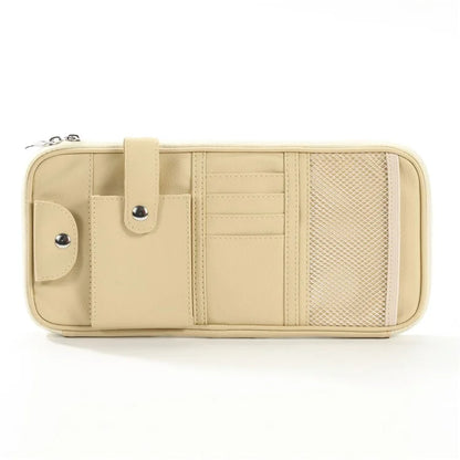 Car Sunshade Storage Bag Multi-Pockets Sunglasses Cards Pen Organizer Microfiber Leather Pouch