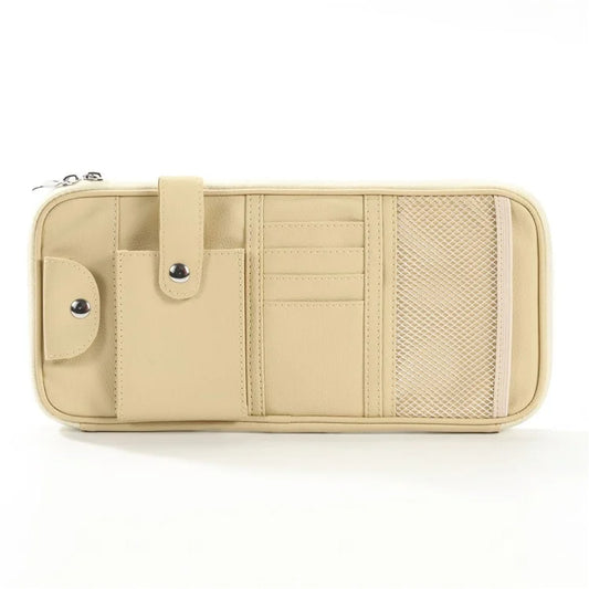 Car Sunshade Storage Bag Multi-Pockets Sunglasses Cards Pen Organizer Microfiber Leather Pouch