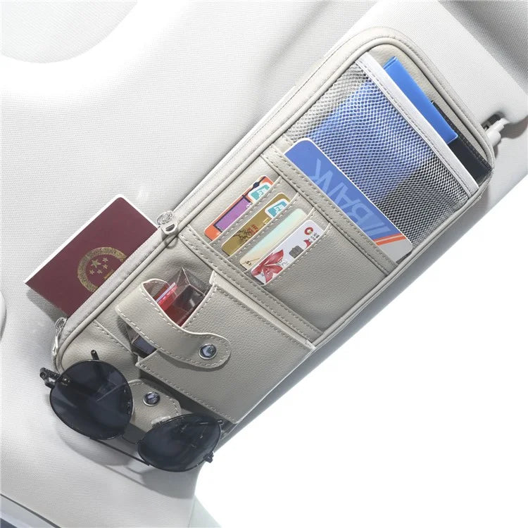 Car Sunshade Storage Bag Multi-Pockets Sunglasses Cards Pen Organizer Microfiber Leather Pouch
