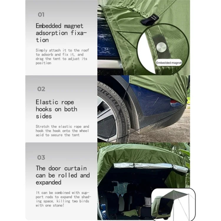 Car Rear Camping Tent Set Oxford Cloth SUV Cabana Tent with Awning Shade