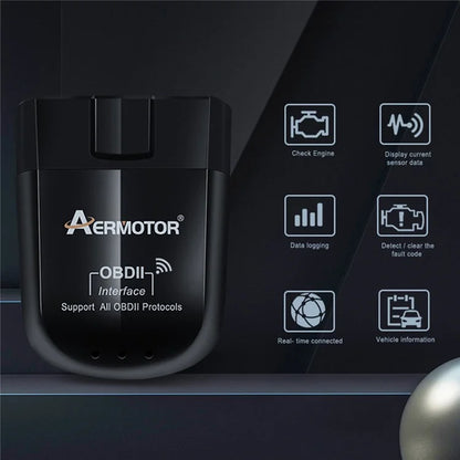 AERMOTOR ELM327 WIFI V1.5 OBD2 Scanner Car OBDII Code Reader Diagnostic Tool (Chip: PIC18F25K80)