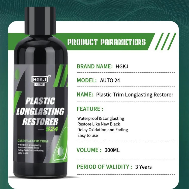 HGKJ AUTO-S24 300ml Car Plastic Restorer Longlasting Trim Waterproof Discoloured Plastic Renovator