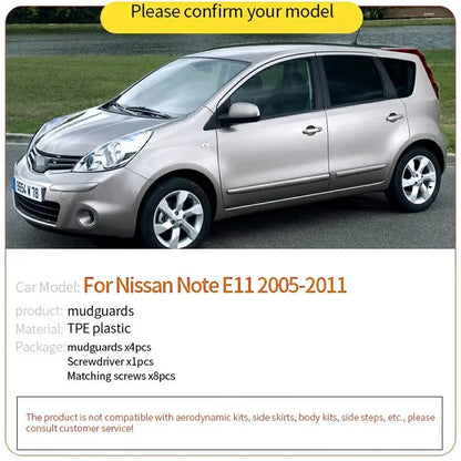 4Pcs / Set Car Mudguard Mud Flaps for Nissan Note 2005-2011 LIVINA Front and Rear Mudflaps Splash Fender Kit Auto Accessories