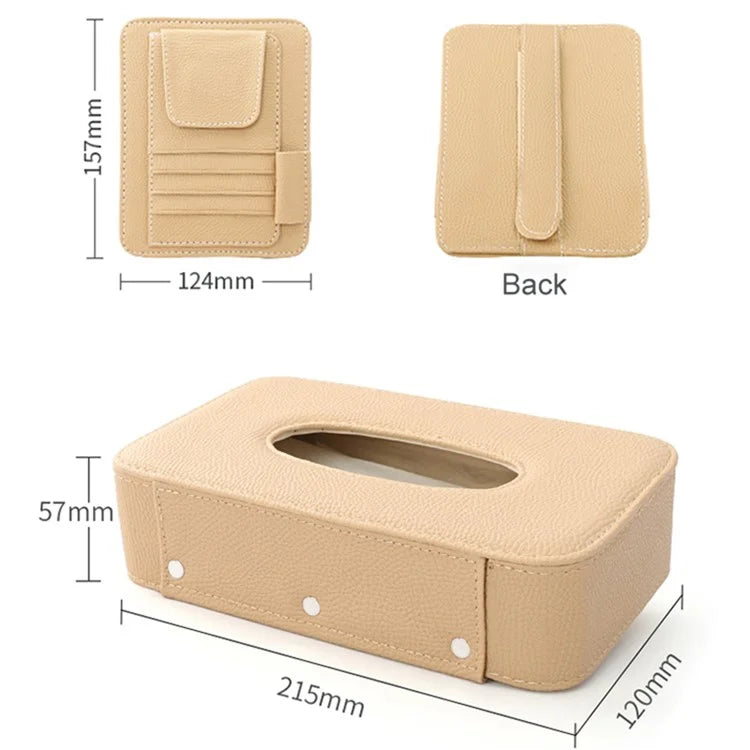 Automotive Interior Litchi Texture PU Leather Car Sun Visor Tissue Box Card Clip Set