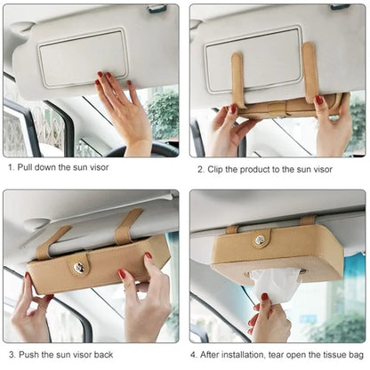 Automotive Interior Litchi Texture PU Leather Car Sun Visor Tissue Box Card Clip Set