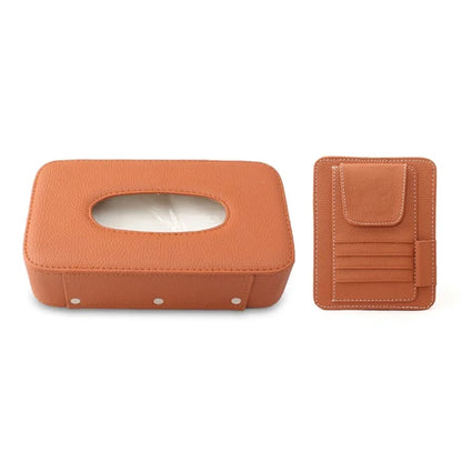 Automotive Interior Litchi Texture PU Leather Car Sun Visor Tissue Box Card Clip Set