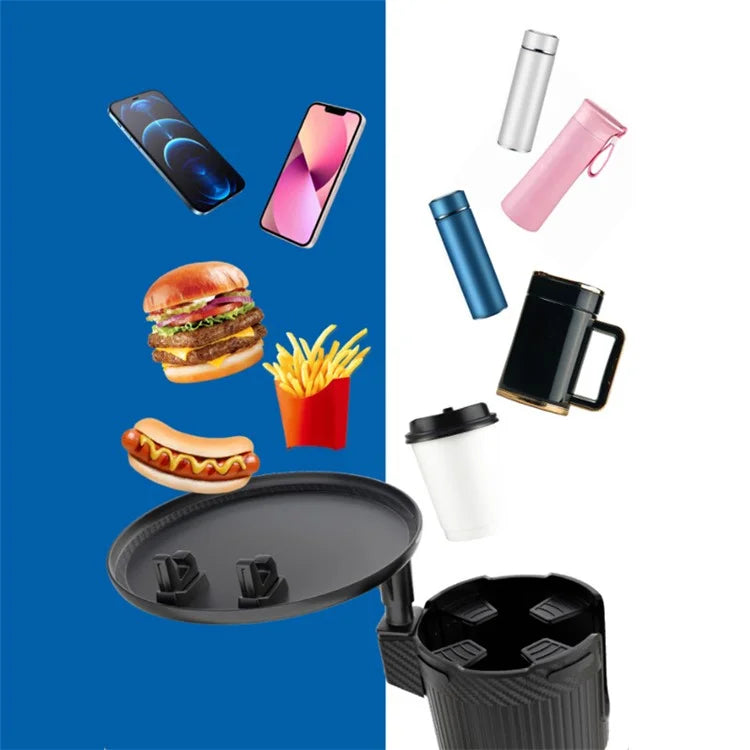 CARFU AC-2393 Rotation ABS Car Cup Holder Food Tray Organizer Expander for Instant Noodles, Snacks