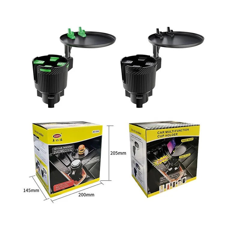 CARFU AC-2393 Rotation ABS Car Cup Holder Food Tray Organizer Expander for Instant Noodles, Snacks