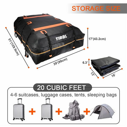 TIROL T26967 20-inch Car SUV Roof Bag 500D PVC Vehicle Roof Luggage Storage Bag Rainproof Cargo Bag