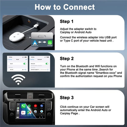 THT-020-9-1 Car Wireless Android Auto Carplay Wired to Wireless Adapter Dongle