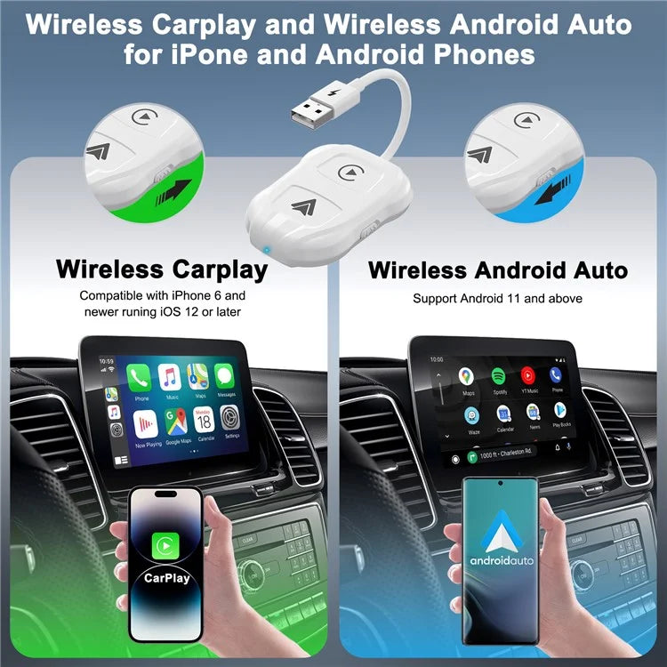 THT-020-9 Car Wireless Carplay Android Auto Dongle Wired to Wireless Adapter