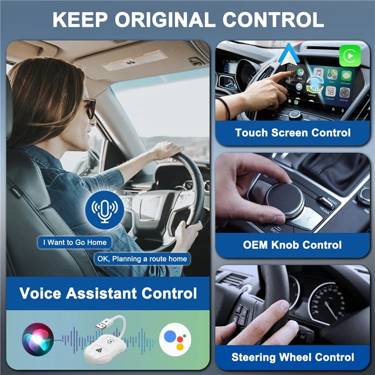 THT-020-9 Car Wireless Carplay Android Auto Dongle Wired to Wireless Adapter