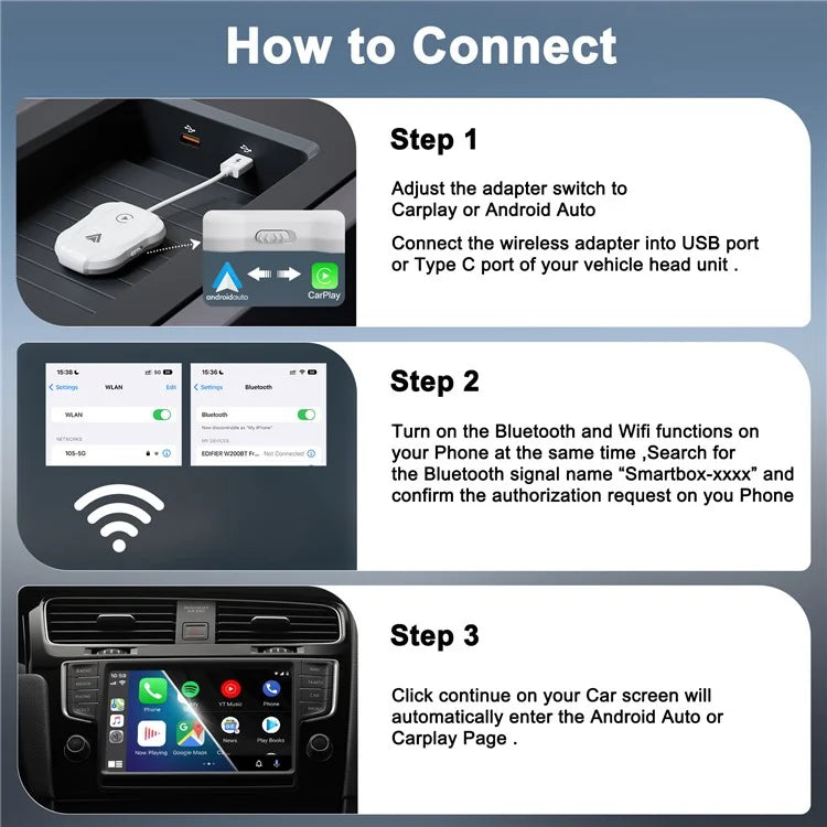 THT-020-9 Car Wireless Carplay Android Auto Dongle Wired to Wireless Adapter