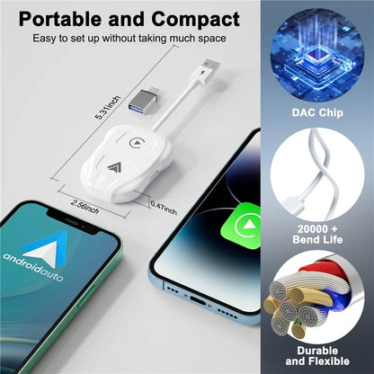THT-020-9 Car Wireless Carplay Android Auto Dongle Wired to Wireless Adapter