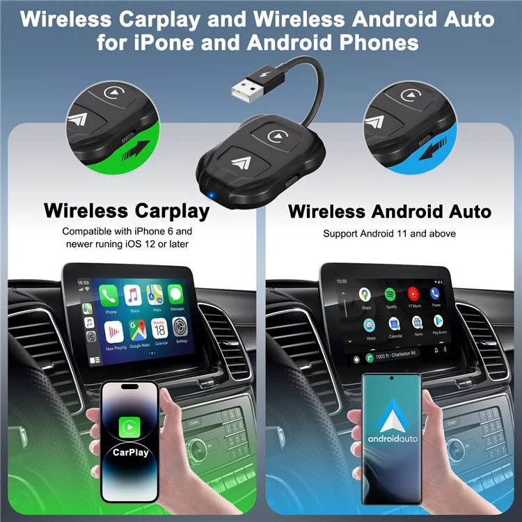 THT-020-9 Car Wireless Carplay Android Auto Dongle Wired to Wireless Adapter