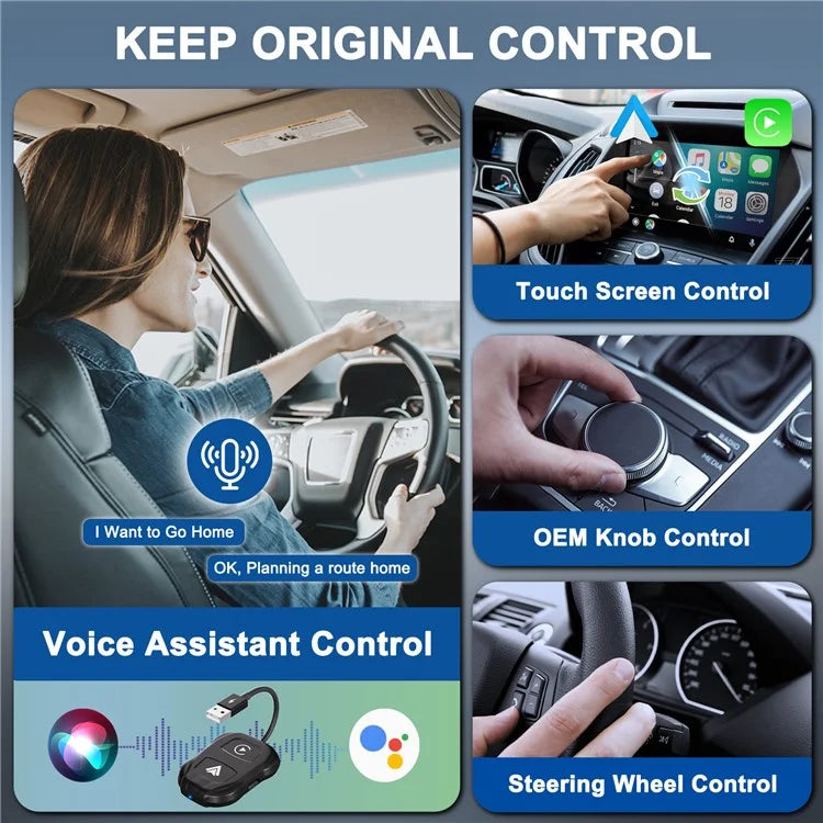 THT-020-9 Car Wireless Carplay Android Auto Dongle Wired to Wireless Adapter