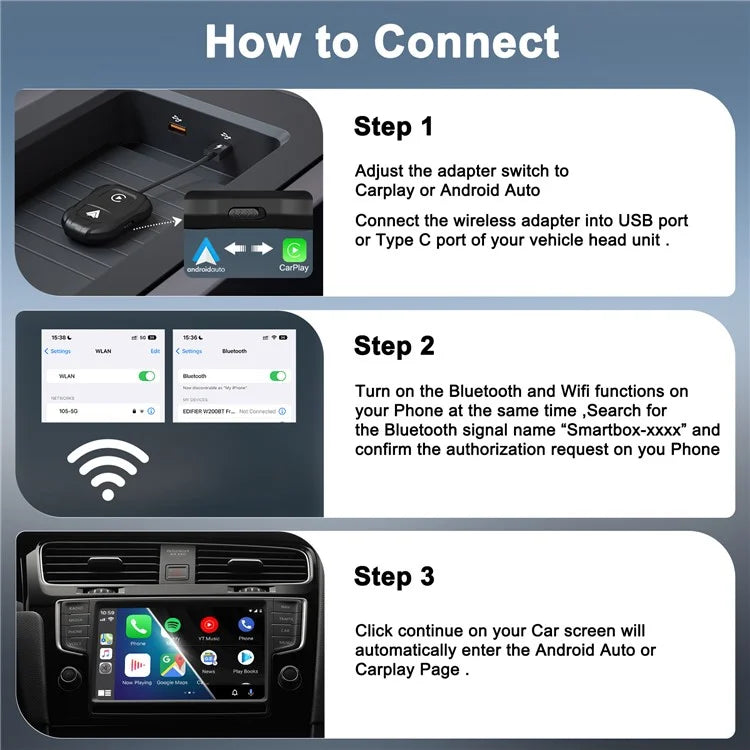 THT-020-9 Car Wireless Carplay Android Auto Dongle Wired to Wireless Adapter