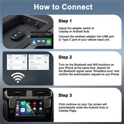 THT-020-9 Car Wireless Carplay Android Auto Dongle Wired to Wireless Adapter