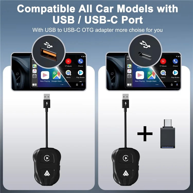 THT-020-9 Car Wireless Carplay Android Auto Dongle Wired to Wireless Adapter
