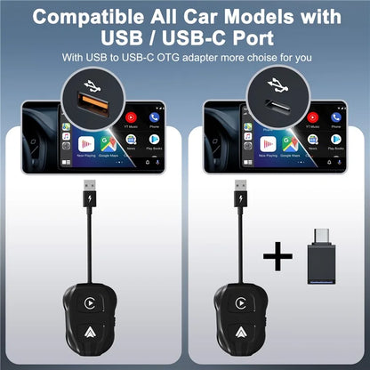 THT-020-9 Car Wireless Carplay Android Auto Dongle Wired to Wireless Adapter