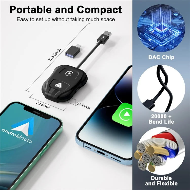 THT-020-9 Car Wireless Carplay Android Auto Dongle Wired to Wireless Adapter