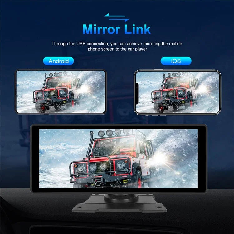 W912A 10.26-inch HD Portable Video Car Player with 2 Stand, AUX Cable, View Angle Adjustable Mirror Link Car Monitor
