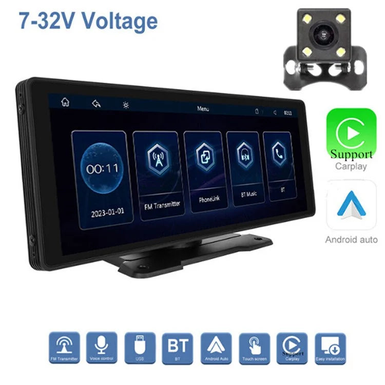 W912B 10.26-inch HD Video Car Player with 8-LED Rear-View Camera Portable Bluetooth Car Monitor Support Mirror Link
