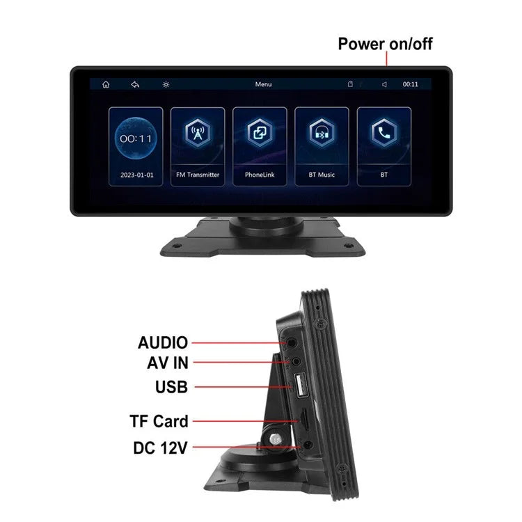 W912B 10.26-inch HD Video Car Player with 8-LED Rear-View Camera Portable Bluetooth Car Monitor Support Mirror Link