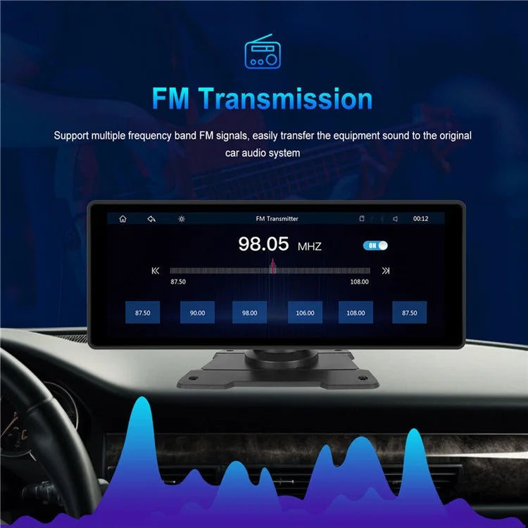 W912B 10.26-inch HD Video Car Player with 8-LED Rear-View Camera Portable Bluetooth Car Monitor Support Mirror Link