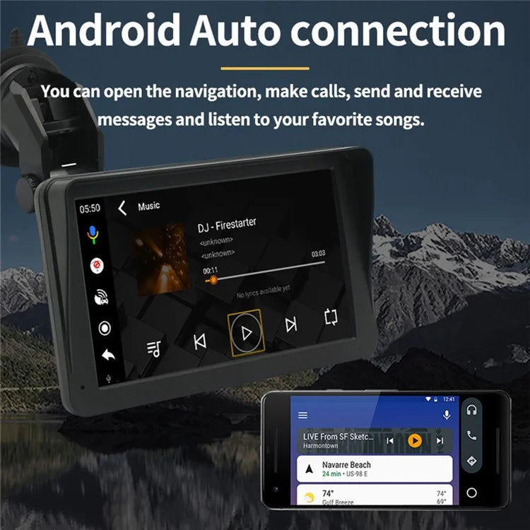 W507B 7-inch HD Touch Screen Car Play 2.4GHz WiFi Portable Car Stereo with Suction Holder