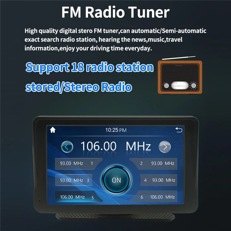 W507A 7-inch HD Touch Screen Car Play 2.4GHz WiFi Potable Car Stereo with Mirror Link Android Auto, Flat Stand