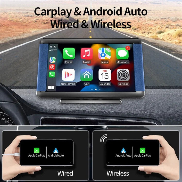 W503C 7.0-inch HD Screen Wireless Car Play with 12LED Camera, Portable Car Stereo Support Mirror Link, Android Auto