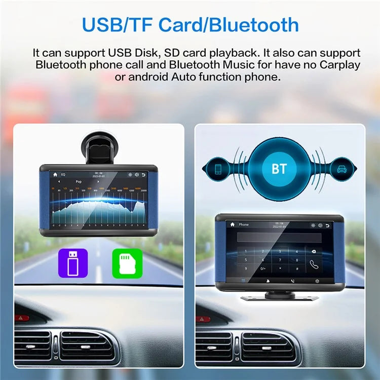 W503B Wireless / Wired Portable Car Play with AHD Camera, 7.0-inch HD Display Car Stereo Support Mirror Link, Android Auto