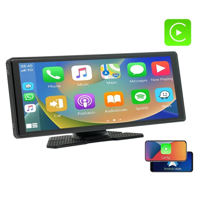 W508B 9.36-inch Display Car Play with 2 Mount Stand, Mirror Link Portable Car Stereo Support Bluetooth, USB-Disk, TF Card