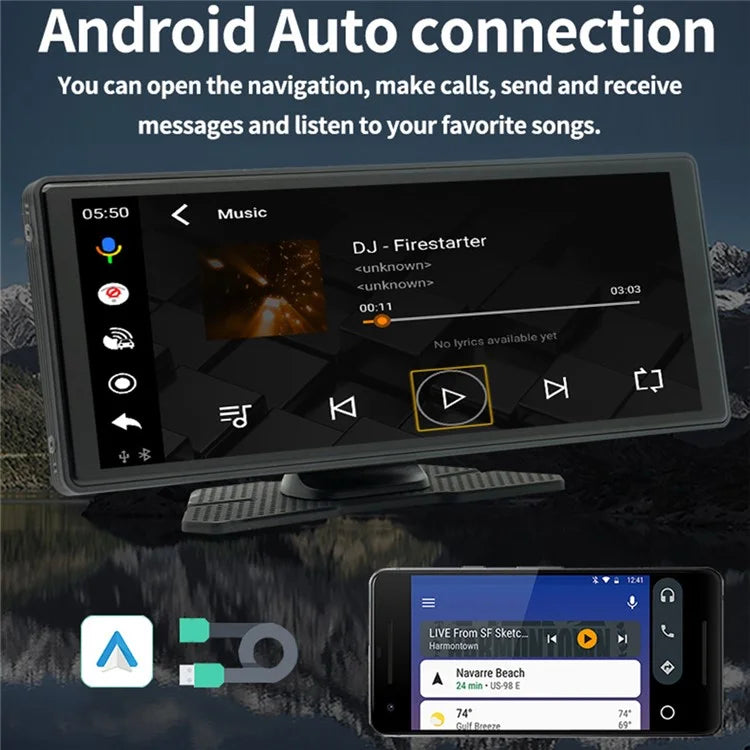 W508B 9.36-inch Display Car Play with 2 Mount Stand, Mirror Link Portable Car Stereo Support Bluetooth, USB-Disk, TF Card