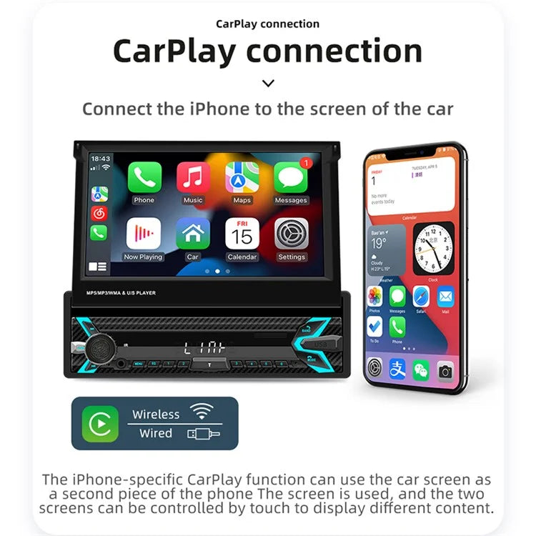9613W 7-inch Car MP5 Player Wired / Wireless CarPlay Android Auto Video Display