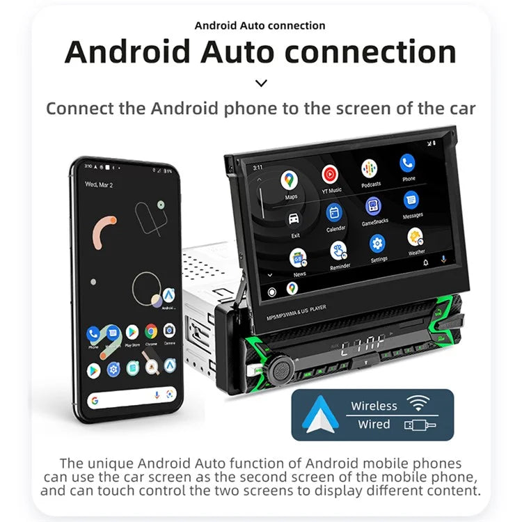 9613W 7-inch Car MP5 Player Wired / Wireless CarPlay Android Auto Video Display