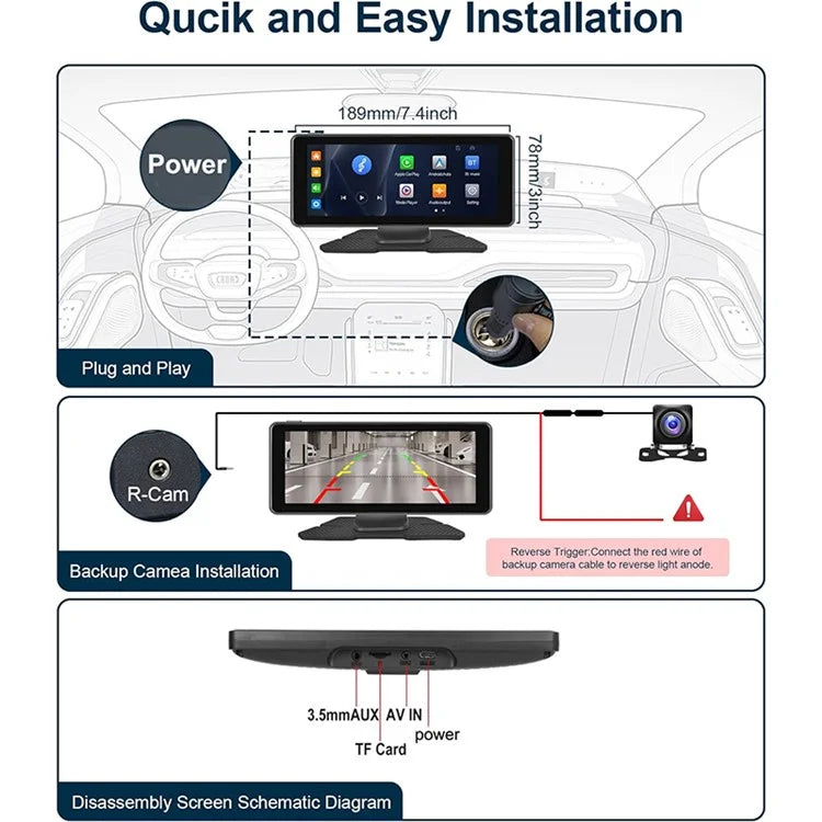W513A 6.86-Inch HD Display Car Play Portable Car Radio Bluetooth Screen