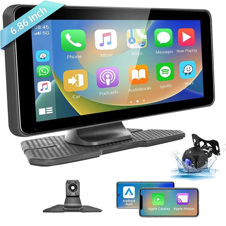 W513E 6.86-Inch Portable Car Play with Recorder, 12LED Camera Car Radio Player
